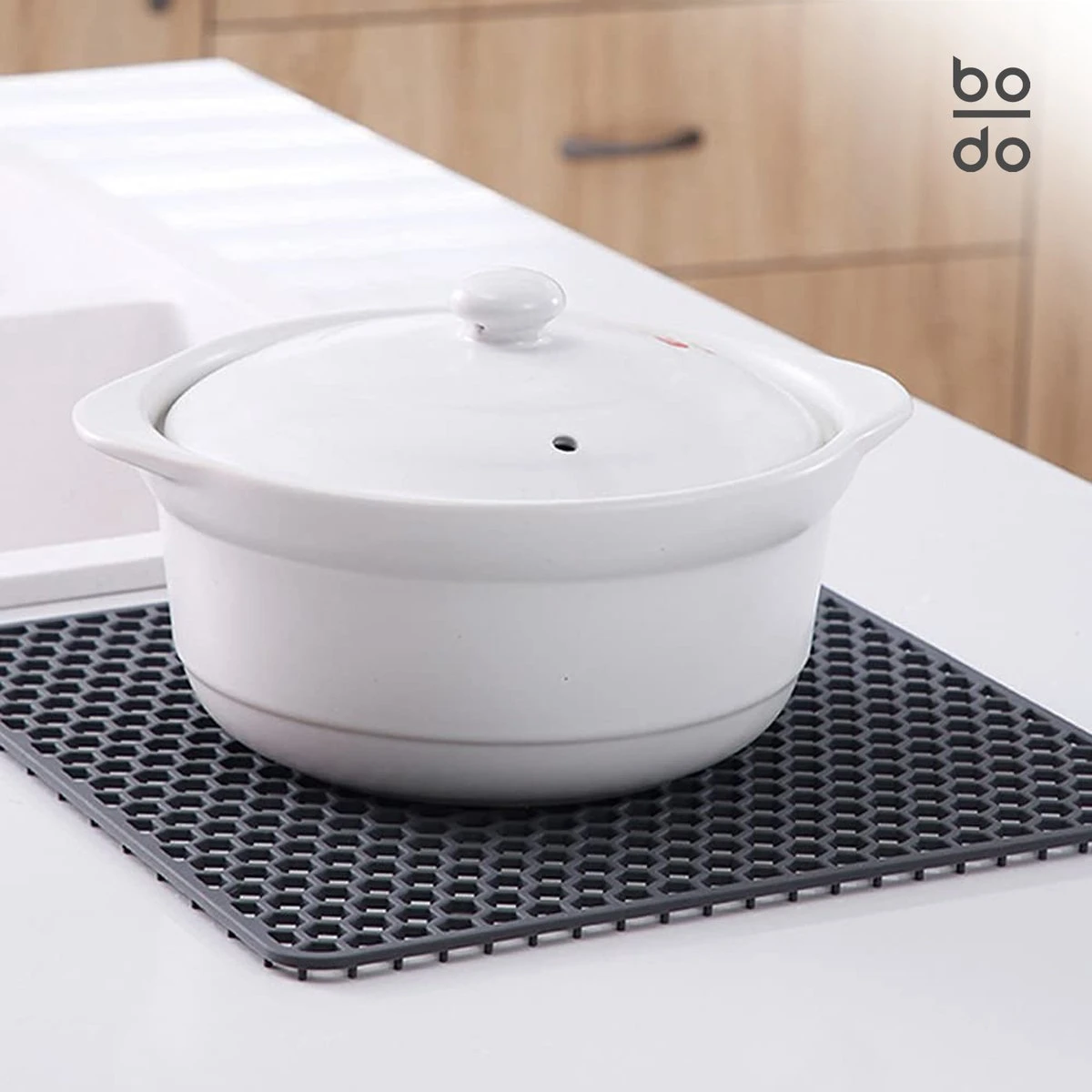 BODO Gootsteenmat Siliconen Donker Grijs - 34.5 X 34.5 Cm - Keuken Accessoires - Gootsteen Beschermer - Onderzetters Siliconen - Anti Kras - Afbeelding 2