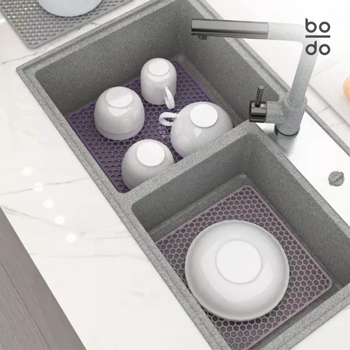 BODO Gootsteenmat Siliconen Donker Grijs - 34.5 X 34.5 Cm - Keuken Accessoires - Gootsteen Beschermer - Onderzetters Siliconen - Anti Kras - Afbeelding 5