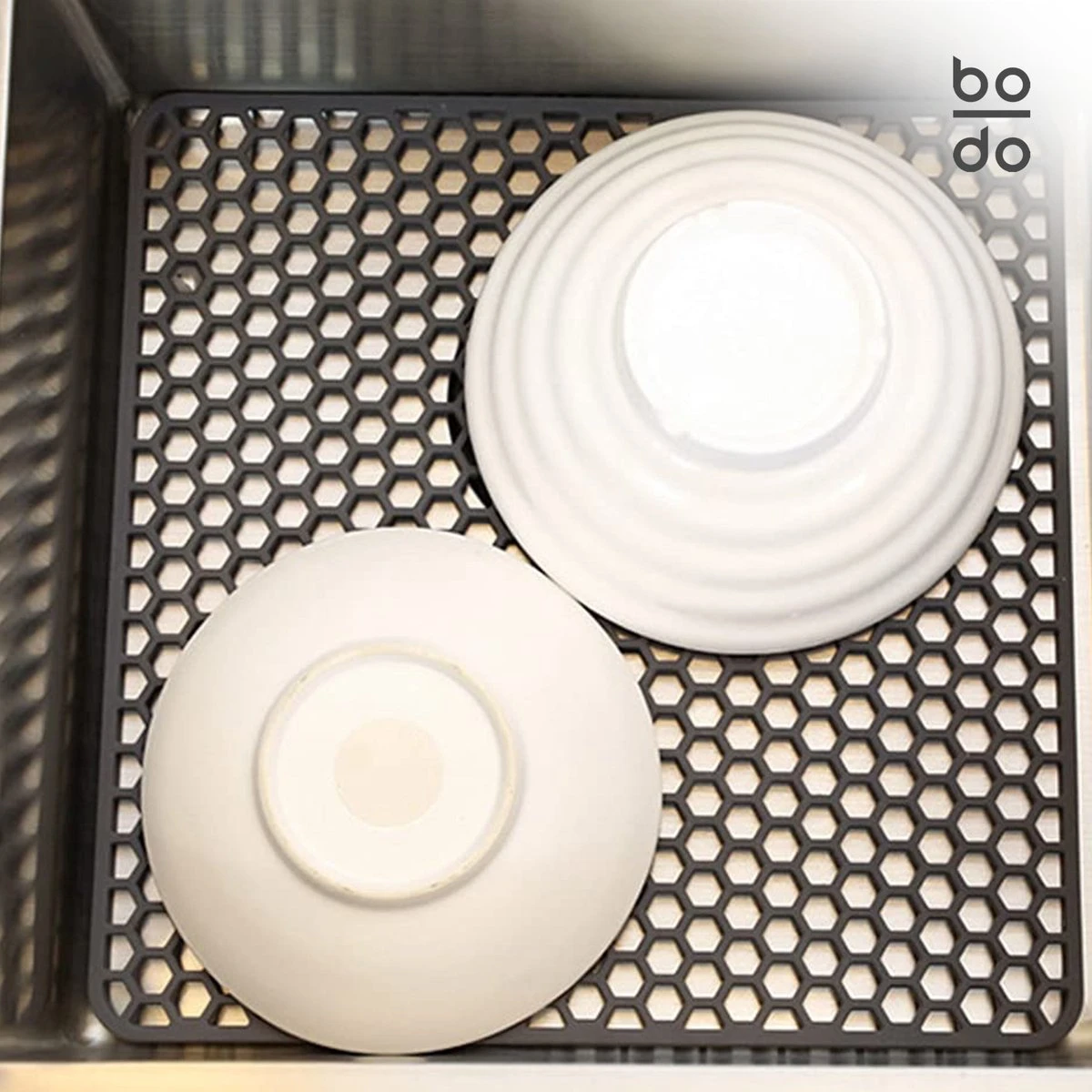 BODO Gootsteenmat Siliconen Donker Grijs - 34.5 X 34.5 Cm - Keuken Accessoires - Gootsteen Beschermer - Onderzetters Siliconen - Anti Kras - Afbeelding 7