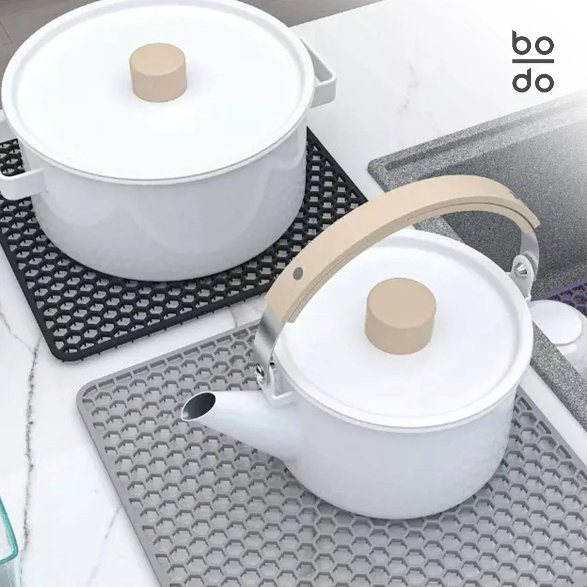 BODO Gootsteenmat Siliconen Donker Grijs - 34.5 X 34.5 Cm - Keuken Accessoires - Gootsteen Beschermer - Onderzetters Siliconen - Anti Kras - Afbeelding 8