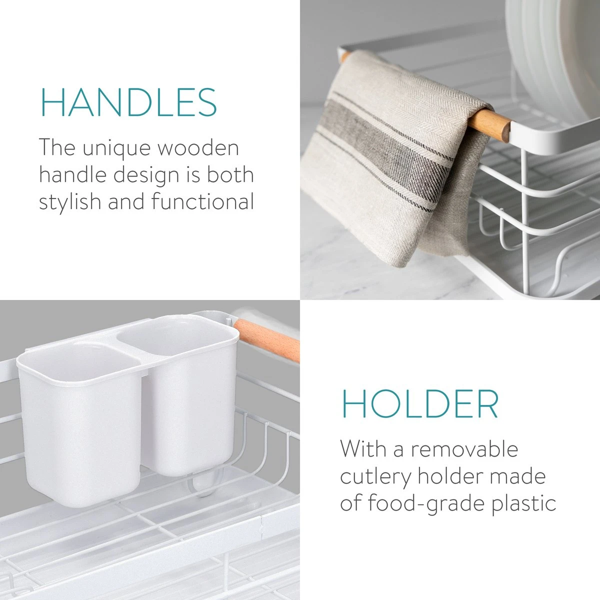 Navaris Afdruiprek Met Uitneembare Bestekhouder - Afwasrek Met Losse Lekbak - Vaatwasrek Met Plateau - Voor Bestek, Borden, Schalen En Pannen - Afbeelding 2