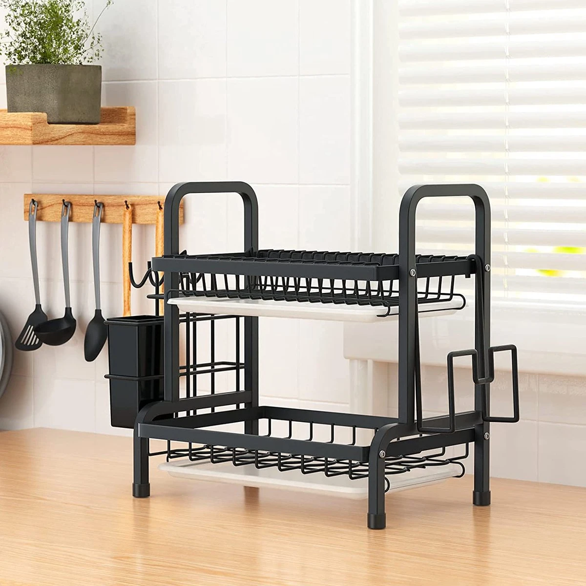 Dish Drying Rack Drainer Afdruiprek Metaal Afvoerafdruiprek Met Druppelbak Black Decker Droogrek Zwart Afdruiprek Brabantiaafdruiprek Metaal Muur - Afbeelding 3