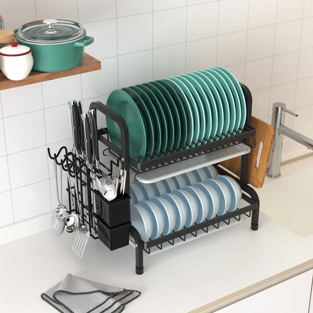 Dish Drying Rack Drainer Afdruiprek Metaal Afvoerafdruiprek Met Druppelbak Black Decker Droogrek Zwart Afdruiprek Brabantiaafdruiprek Metaal Muur - Afbeelding 5