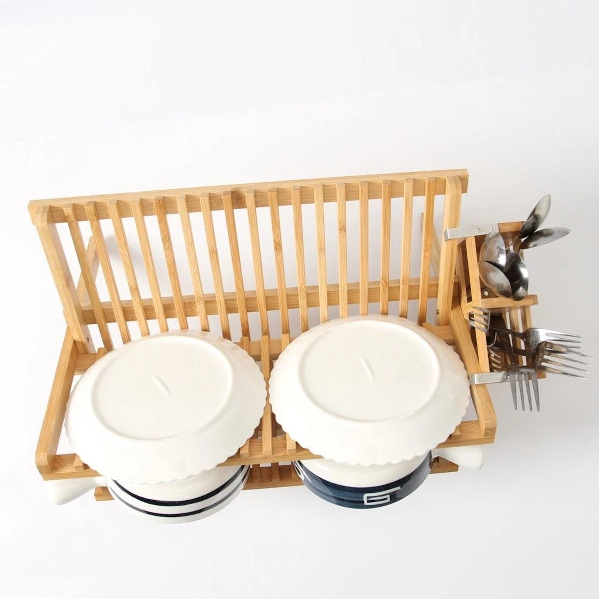 Merkloos Decopatent® Afdruiprek Voor Afwas - Bamboe - Hout - Inklapbaar Afdruiprek - Afwasrekje Inclusief Bestekhouder - Afwas Druiprek - Afbeelding 2