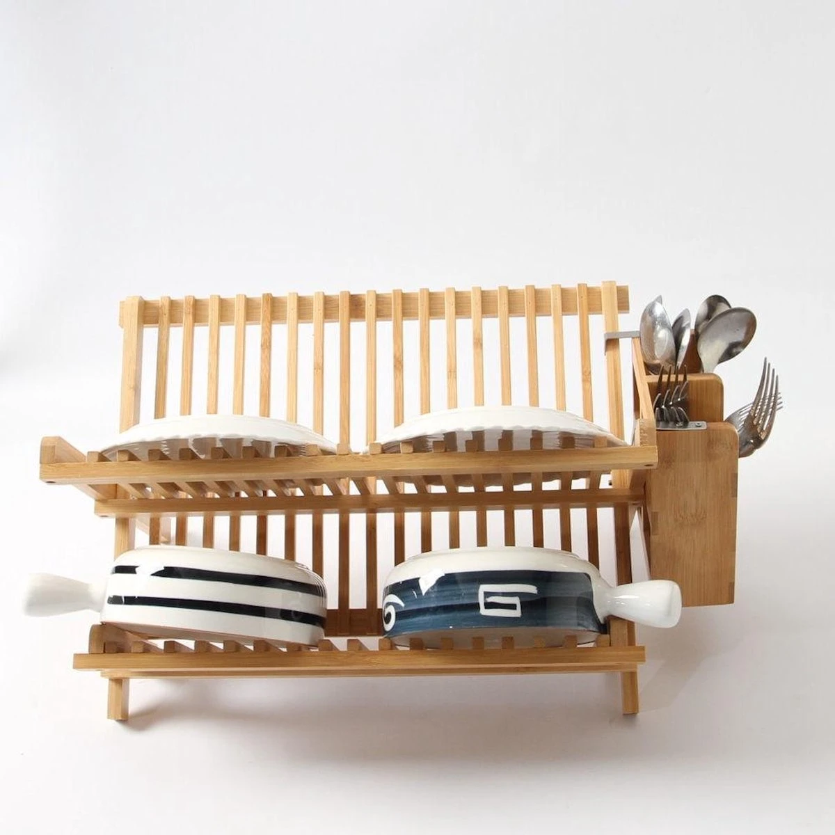 Merkloos Decopatent® Afdruiprek Voor Afwas - Bamboe - Hout - Inklapbaar Afdruiprek - Afwasrekje Inclusief Bestekhouder - Afwas Druiprek - Afbeelding 6