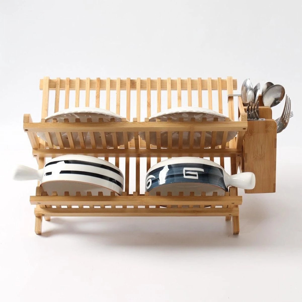 Merkloos Decopatent® Afdruiprek Voor Afwas - Bamboe - Hout - Inklapbaar Afdruiprek - Afwasrekje Inclusief Bestekhouder - Afwas Druiprek - Afbeelding 9