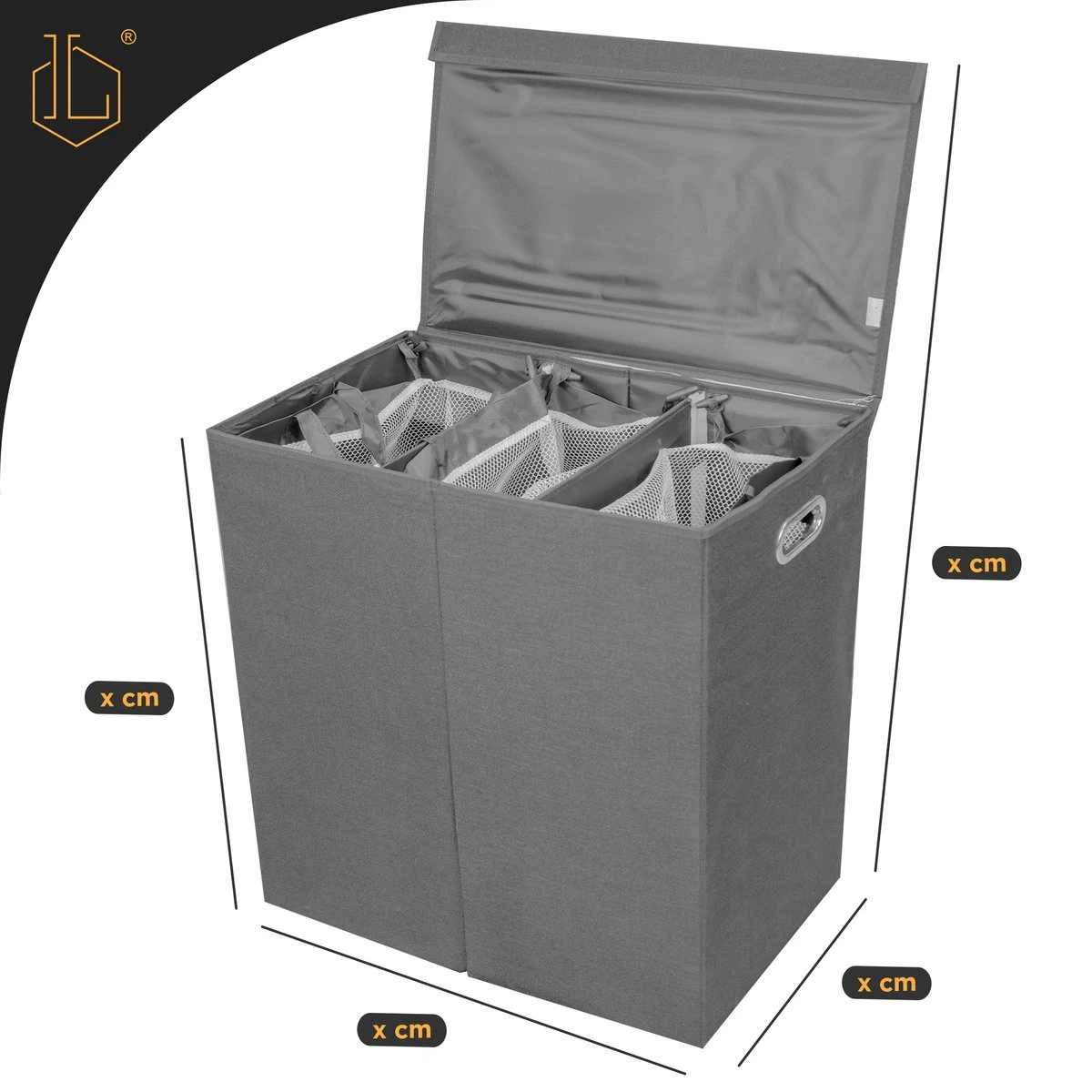 LIVILO - Wasmand – 3 Vakken Met Deksel – Opvouwbaar – 120 Liter – Met 3 Uitneembare Waszakken – Stoffen Wasmand – Grijs - Afbeelding 3