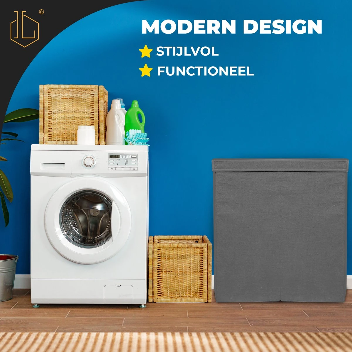 LIVILO - Wasmand – 3 Vakken Met Deksel – Opvouwbaar – 120 Liter – Met 3 Uitneembare Waszakken – Stoffen Wasmand – Grijs - Afbeelding 5