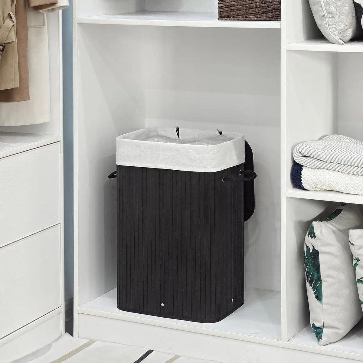 Wasmand Met Deksel 60 L - Bamboe - Zwart - Afbeelding 9