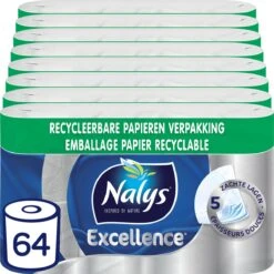 Nalys Excellence Maxi-Vellen Toiletpapier - 5 Lagen - 64 Rollen - Papieren Verpakking
