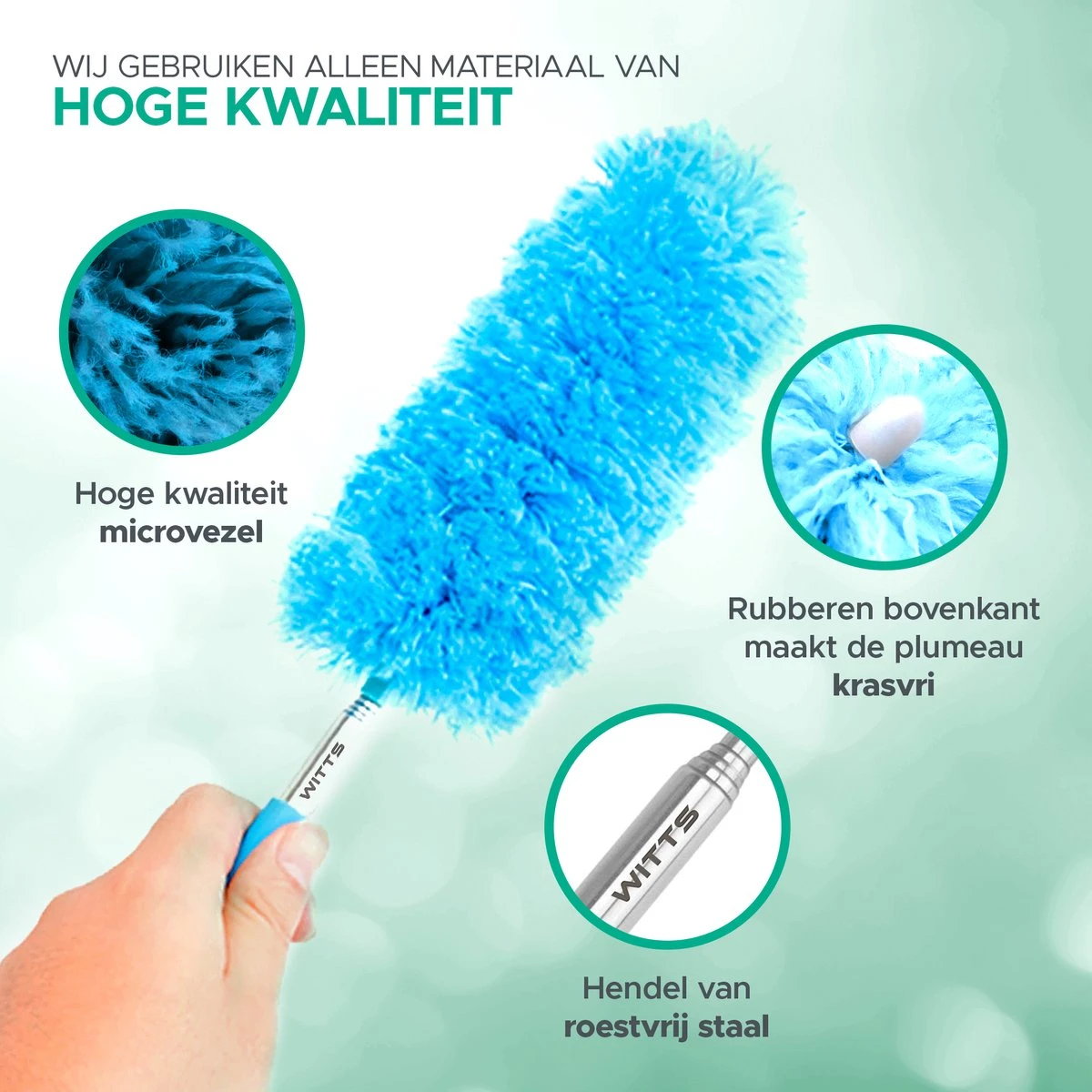 WITTS Telescopische Plumeau Met Telescoopsteel - 60 Tot 140 Cm - Uitschuifbaar - Blauw - Afbeelding 2