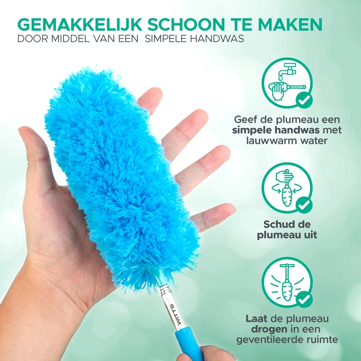 WITTS Telescopische Plumeau Met Telescoopsteel - 60 Tot 140 Cm - Uitschuifbaar - Blauw - Afbeelding 3