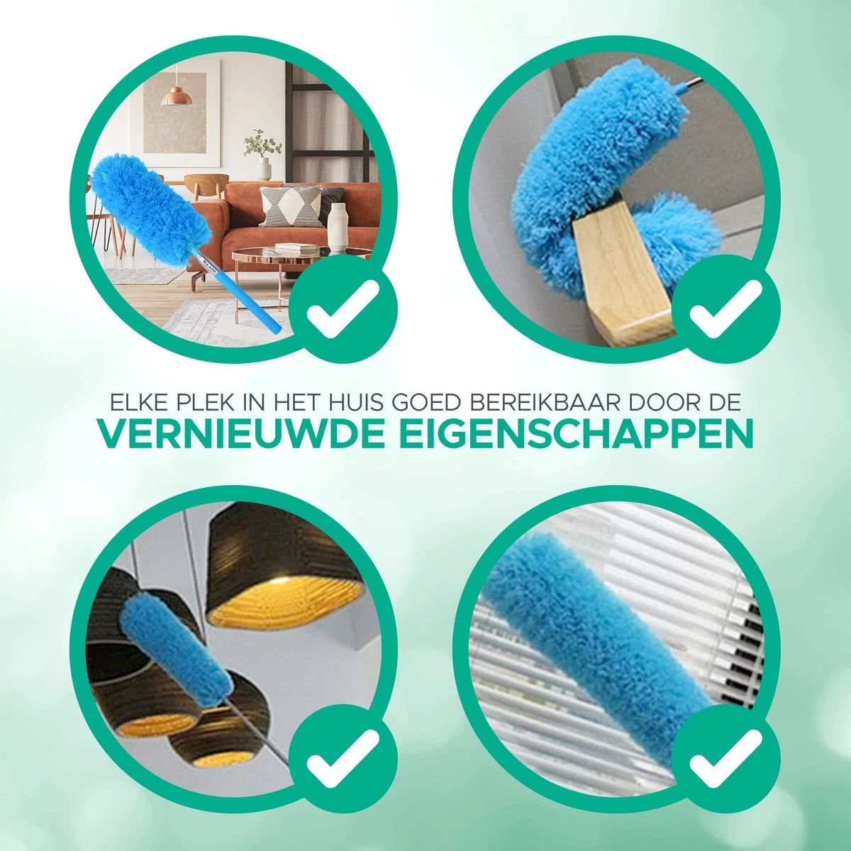 WITTS Telescopische Plumeau Met Telescoopsteel - 60 Tot 140 Cm - Uitschuifbaar - Blauw - Afbeelding 5