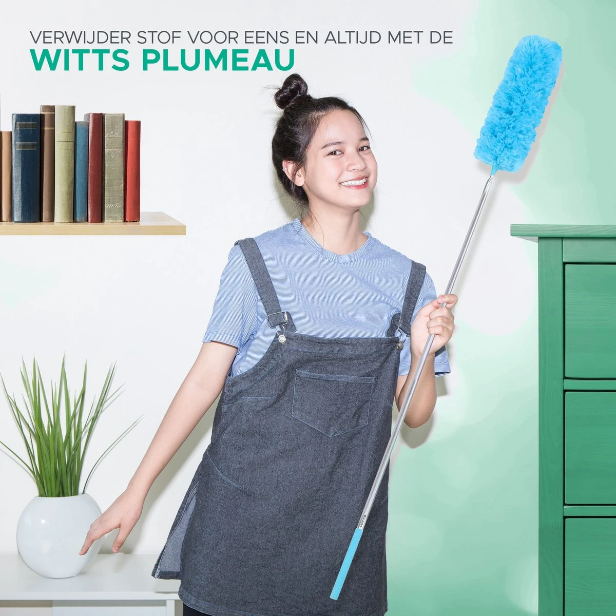 WITTS Telescopische Plumeau Met Telescoopsteel - 60 Tot 140 Cm - Uitschuifbaar - Blauw - Afbeelding 6