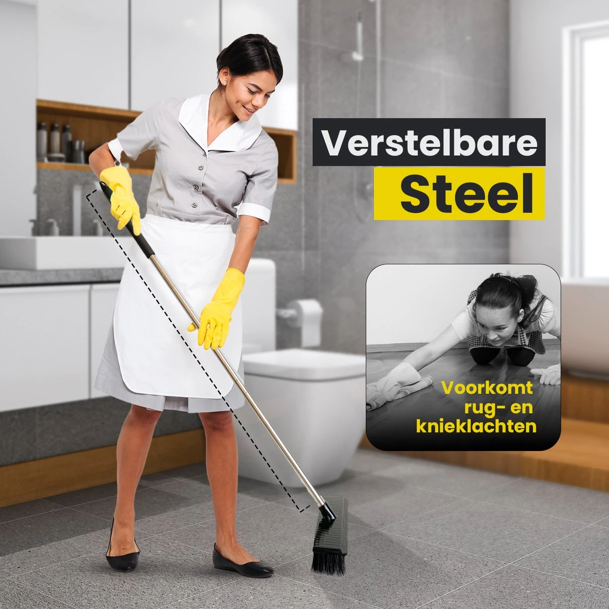 Schrobbezem Zwart Luiwagen Met Steel 120cm - Tuinbezem Straatbezem - Schoonmaak Schrobber Kunststof Harde Bezem - Schrobborstel En Schuurborstel - Afbeelding 3