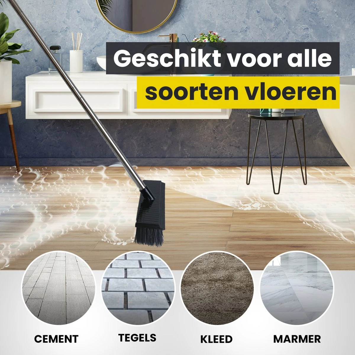 Schrobbezem Zwart Luiwagen Met Steel 120cm - Tuinbezem Straatbezem - Schoonmaak Schrobber Kunststof Harde Bezem - Schrobborstel En Schuurborstel - Afbeelding 7