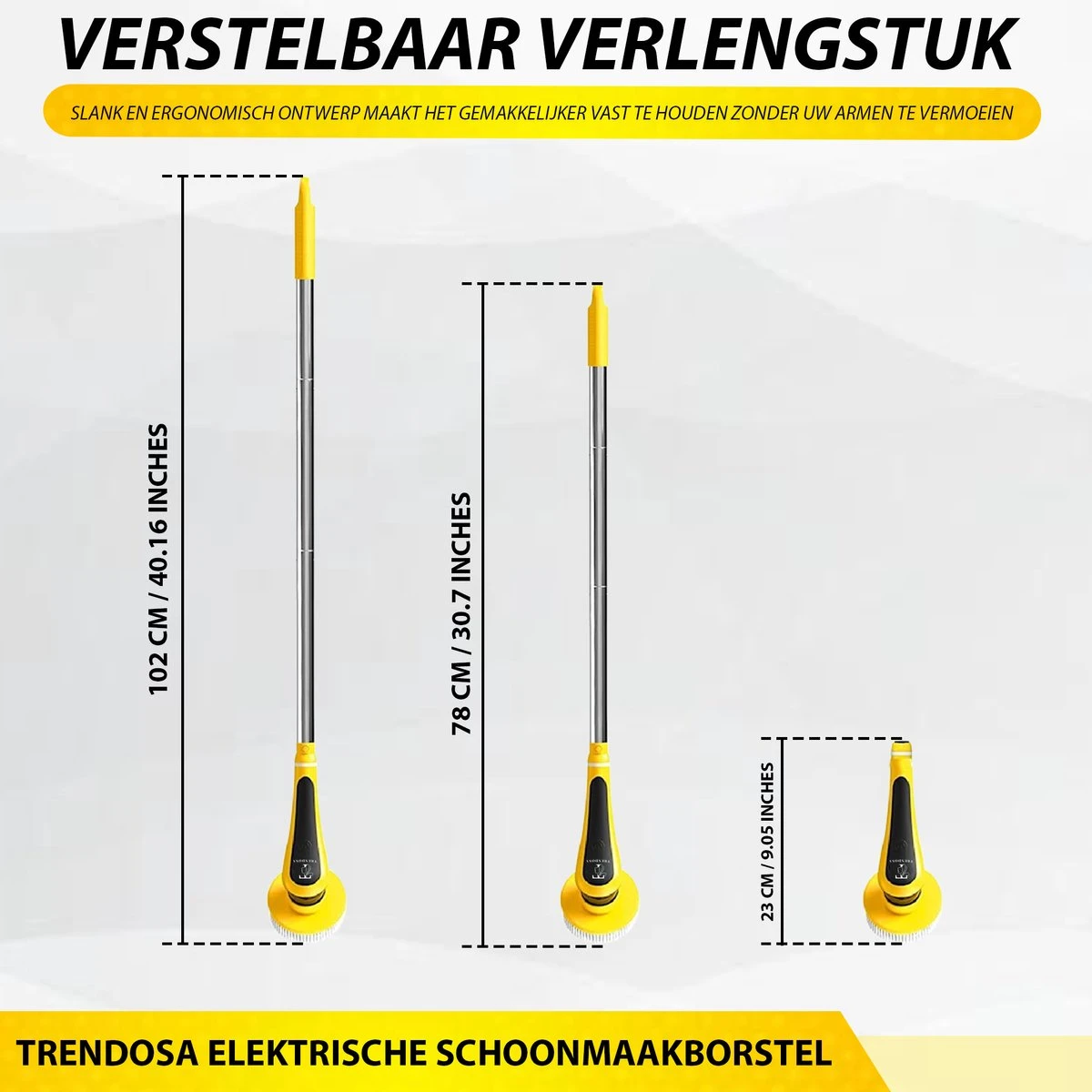 Trendosa Elektrische Schoonmaakborstel - Elektrische Schrobborstel - Poetsmachine - Handborstel - Scrubber- De Badkamer/Keuken/Auto- 10 Opzetstukken Geel - Afbeelding 2