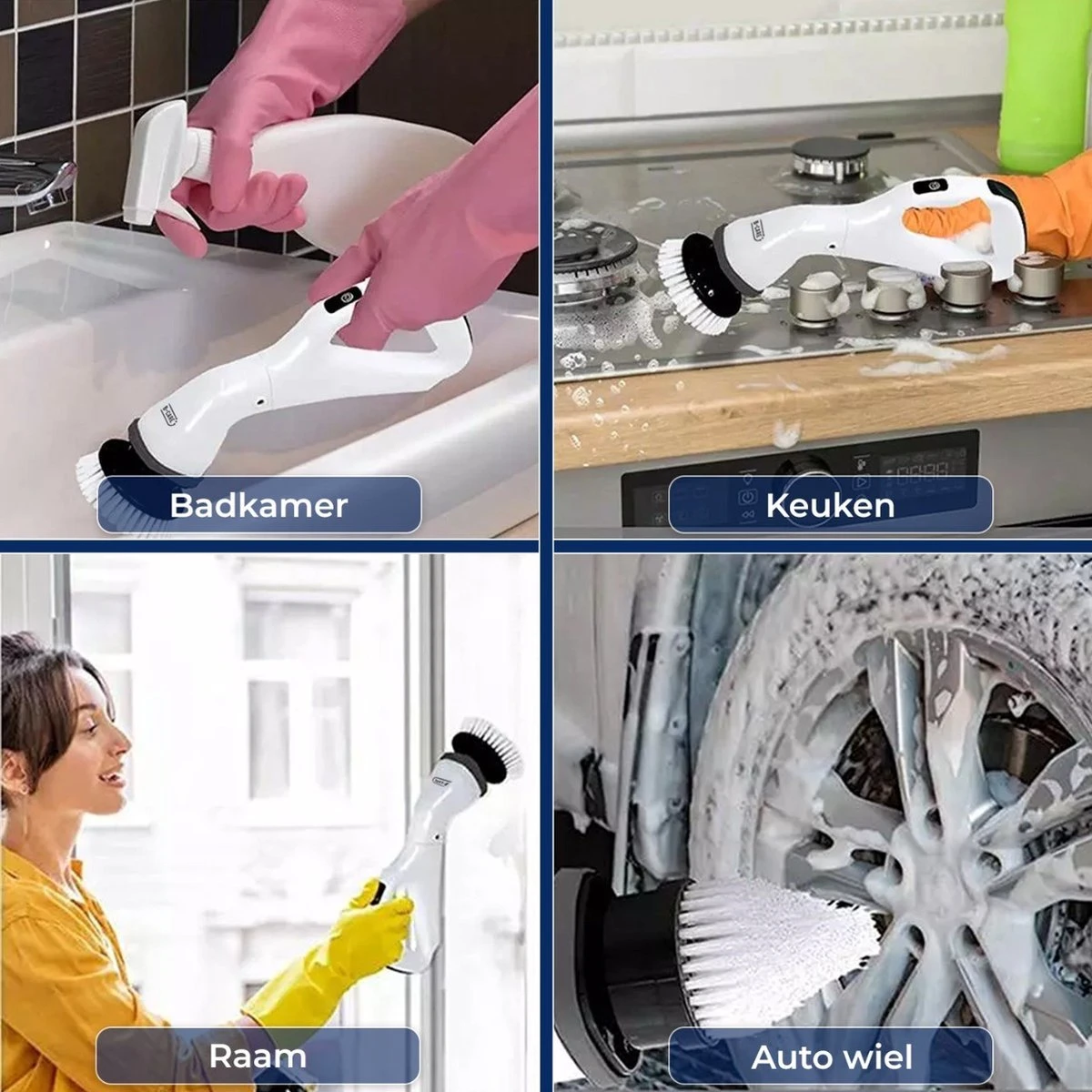 B-care Elektrische Schoonmaakborstel - 4 Opzetstukken - Wasborstel - Poetsmachine - Schrobborstel - Handborstel - Werkborstel - Schrobber - Boorborstel - Schoonmaakmiddelen - Reinigingsborstel - Afbeelding 2