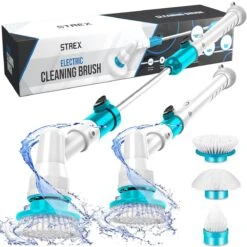 Strex Elektrische Schoonmaakborstel - Draadloze Schrobborstel - Schrobber - 3 Opzetstukken - Telescoopsteel - Poetsmachine Met Krachtige Accu