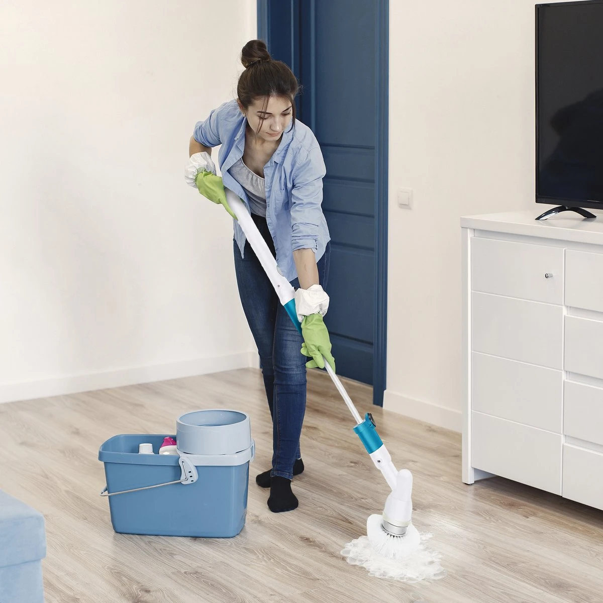 Strex Elektrische Schoonmaakborstel - Draadloze Schrobborstel - Schrobber - 3 Opzetstukken - Telescoopsteel - Poetsmachine Met Krachtige Accu - Afbeelding 7