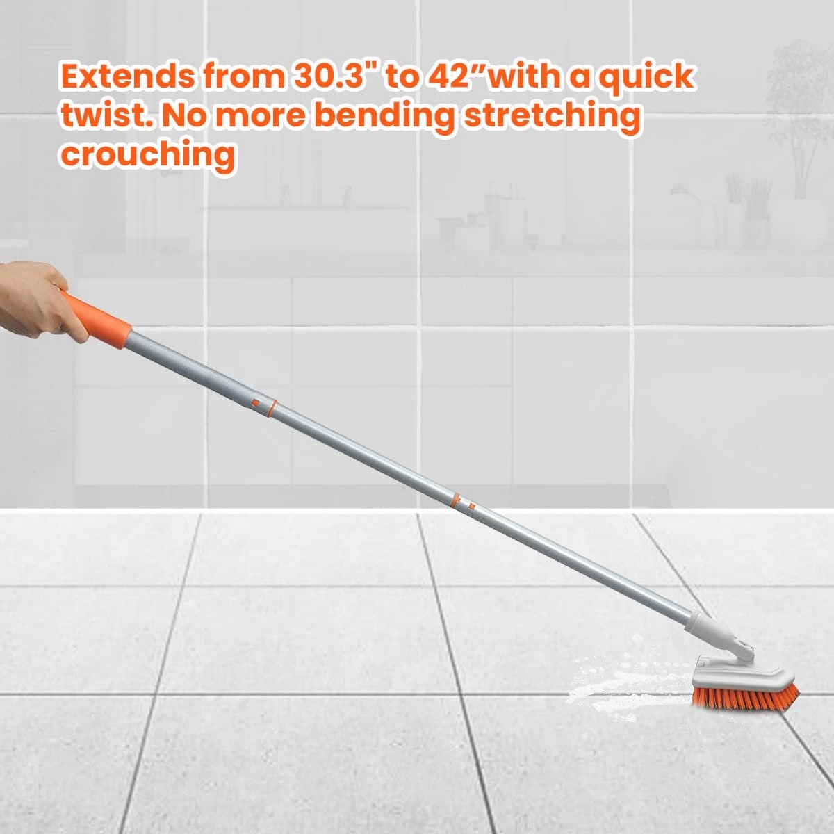 Merkloos Badkamer Reinigingsborstel - Badkamerschrobborstel - Reinigingsborstel - Met Afneembare Telescopische Handgreep En 180° Verstelbare Gezamenlijke Reinigingsborstel - Lange Steel 107 Cm - Afbeelding 5