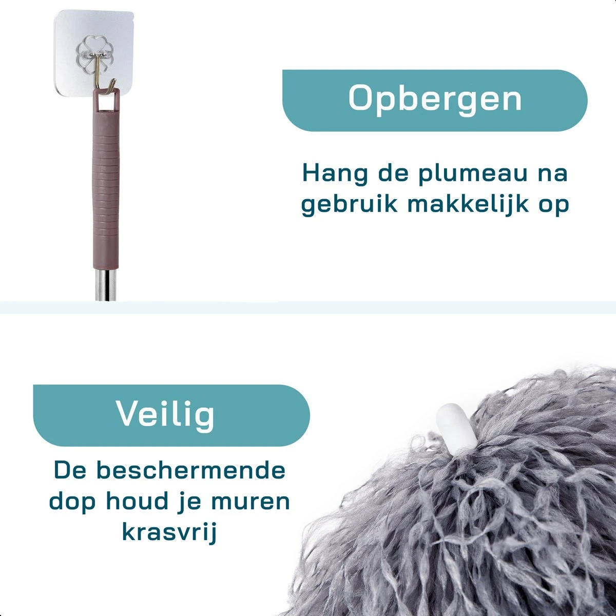 ForDig Telescopische Plumeau Microvezel - Duster Met Telescoopsteel Uitschuifbaar Tot 250 Cm - Wasbaar - 360 Graden Draaibaar - Afbeelding 6