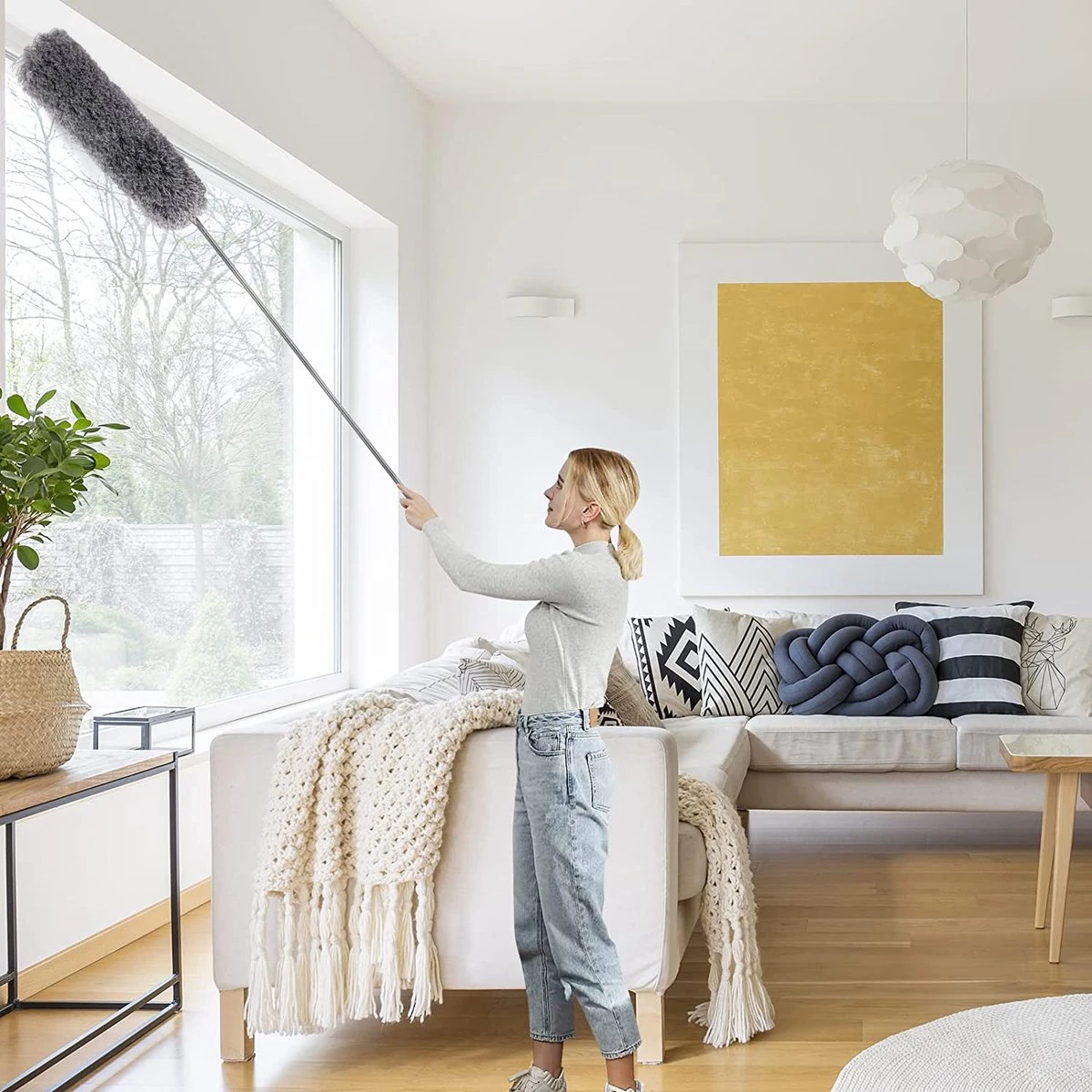 ForDig Telescopische Plumeau Microvezel - Duster Met Telescoopsteel Uitschuifbaar Tot 250 Cm - Wasbaar - 360 Graden Draaibaar - Afbeelding 7