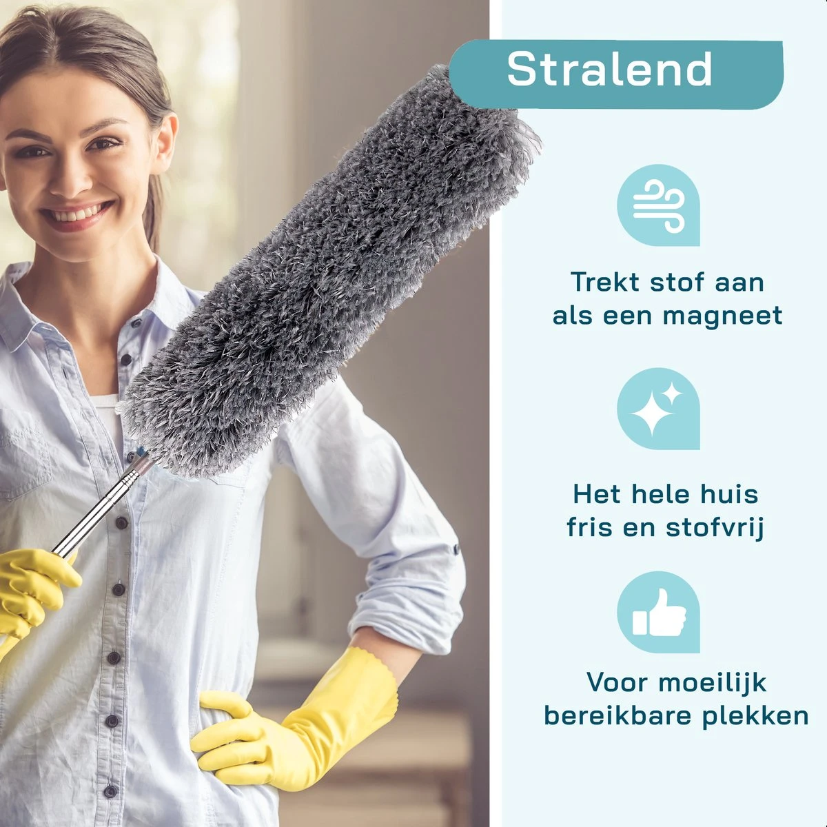 ForDig 7-Delige Plumeau Set - Duster Met Telescoopsteel Uitschuifbaar Tot 250 Cm - Inclusief Ragebol / Voegenborstel / Microvezel Doek / Chenille Borstel - Wasbaar - 360 Graden Draaibaar - Afbeelding 3