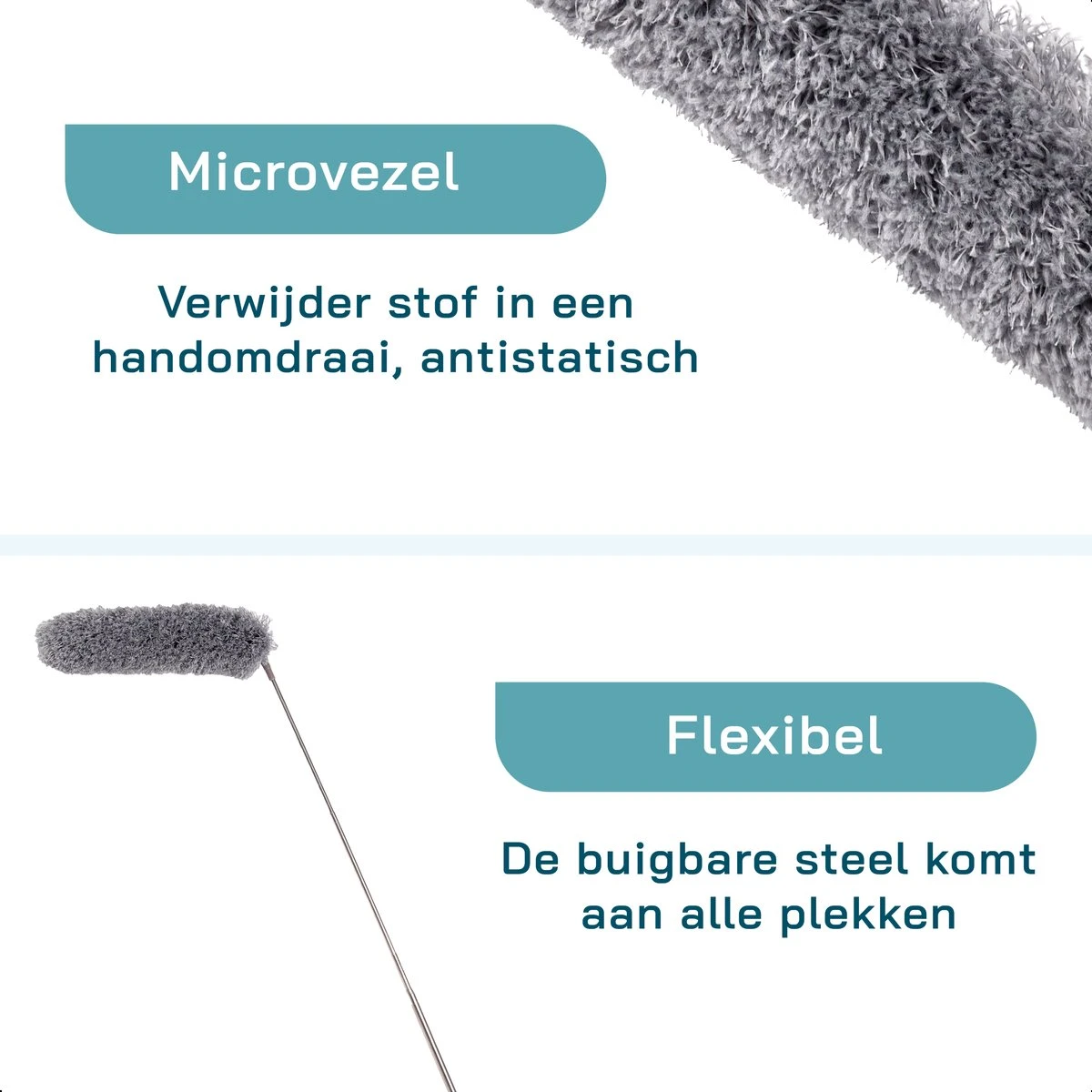 ForDig 7-Delige Plumeau Set - Duster Met Telescoopsteel Uitschuifbaar Tot 250 Cm - Inclusief Ragebol / Voegenborstel / Microvezel Doek / Chenille Borstel - Wasbaar - 360 Graden Draaibaar - Afbeelding 5