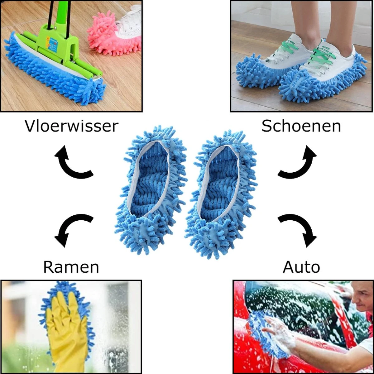 Merkloos Dweil Schoenen Vloermop (Blauw) - Vaatdoek - Keukendoek - Droogdoek - Microvezeldoek - Microvezel Doek - Microfiber Dweil - Multifunctioneel - Voor Vloer, Ramen En Auto | 1 Paar - Afbeelding 3