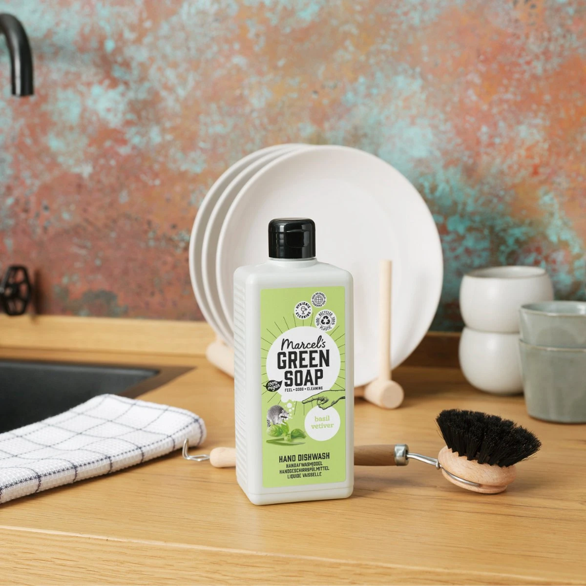 Marcel's Green Soap Afwasmiddel Basilicum & Vertivert Gras - 6 X 500 Ml - Afbeelding 3