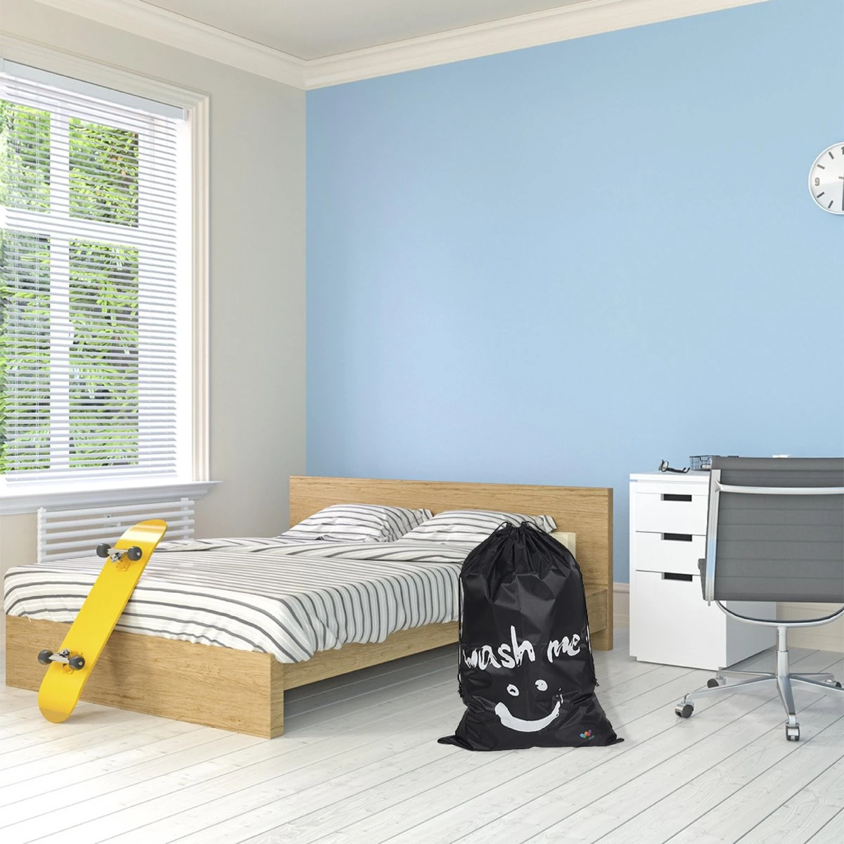 Wonair - Grote Waszak - Laundry Bag - Wash Me - 60x90cm - Zwart - Met Trekkoord - Afbeelding 2