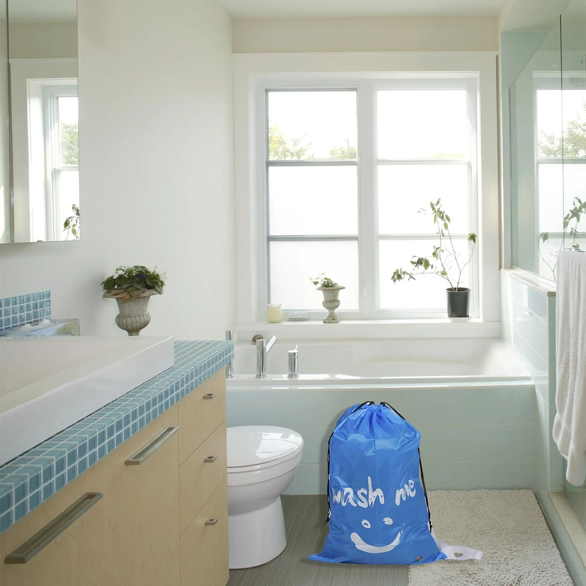 Wonair - Grote Waszak - 60x90cm - Hemelsblauw - Met Trekkoord En Draagband - Afbeelding 2