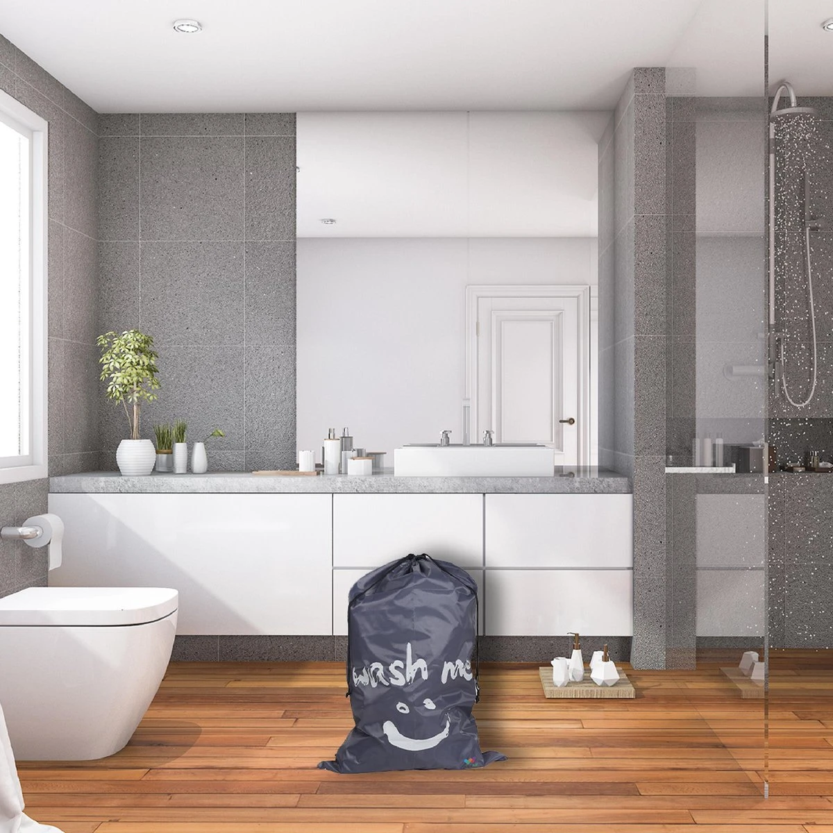 Wonair - Grote Waszak - Wash Me - Wastas - 60x90cm - Grijs - Met Trekkoord - Afbeelding 2