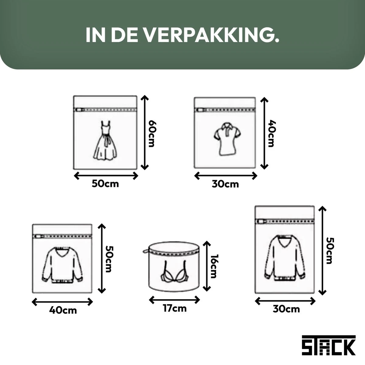 STACK Waszakken | Set Van 5 Waszakjes Met Rits - Waszak - Wasnet - Kledingzakjes - BH Was Zakjes - Laundry Bag Set Voor Ondergoed - Kleding - Delicaat Wasgoed - Wasmachine Zakjes - Wasgoed - Afbeelding 5