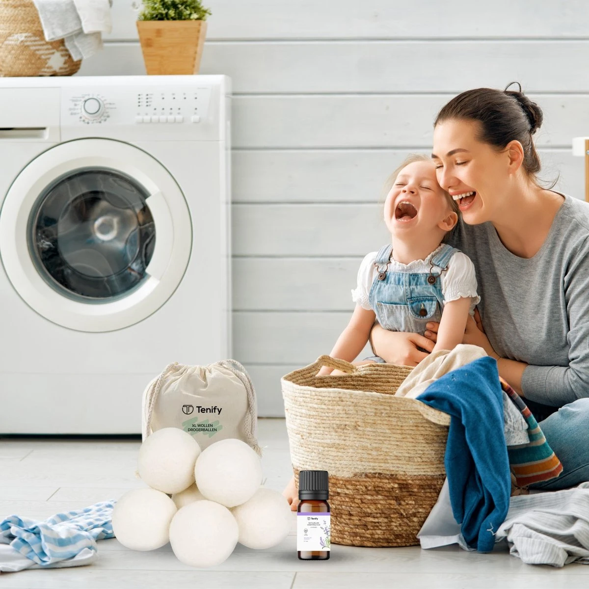 Tenify 6 XL Drogerballen + Extra Lavendel Olie - Wasbollen - Duurzaam - Schaapswol - Wasverzachter - Wasdrogerballen - Herbruikbare Droogballen - Energie Besparen - Afbeelding 2