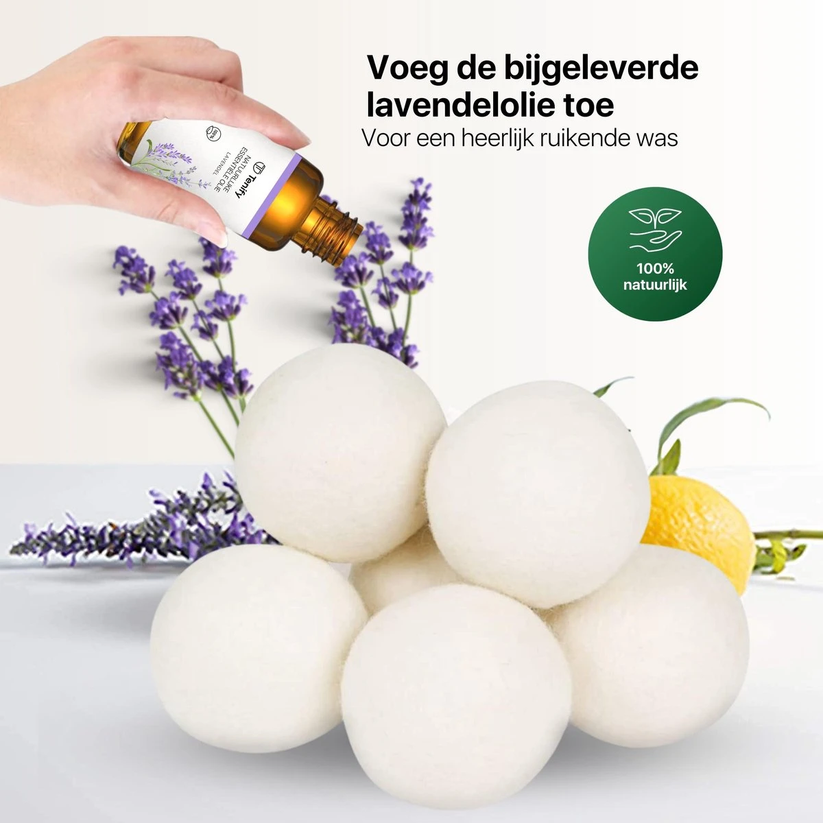 Tenify 6 XL Drogerballen + Extra Lavendel Olie - Wasbollen - Duurzaam - Schaapswol - Wasverzachter - Wasdrogerballen - Herbruikbare Droogballen - Energie Besparen - Afbeelding 5