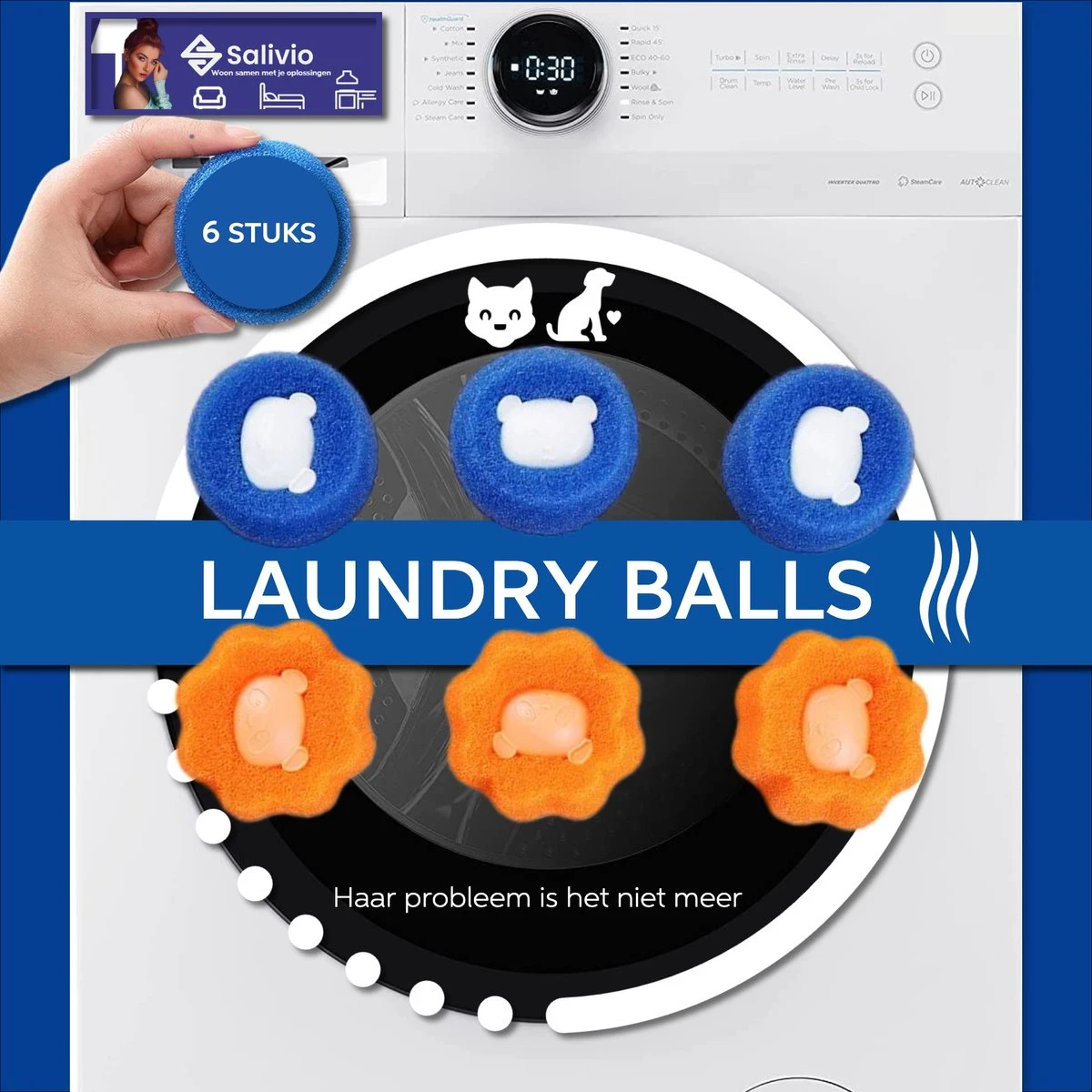 Salivio Laundryballs - 8x Wasbol Set - Huisdieren Haar Verwijderen - Wasbollen - Drogerballen - Energiebesparend - Wasverzachter - Milieuvriendelijk Wassen - Afbeelding 4