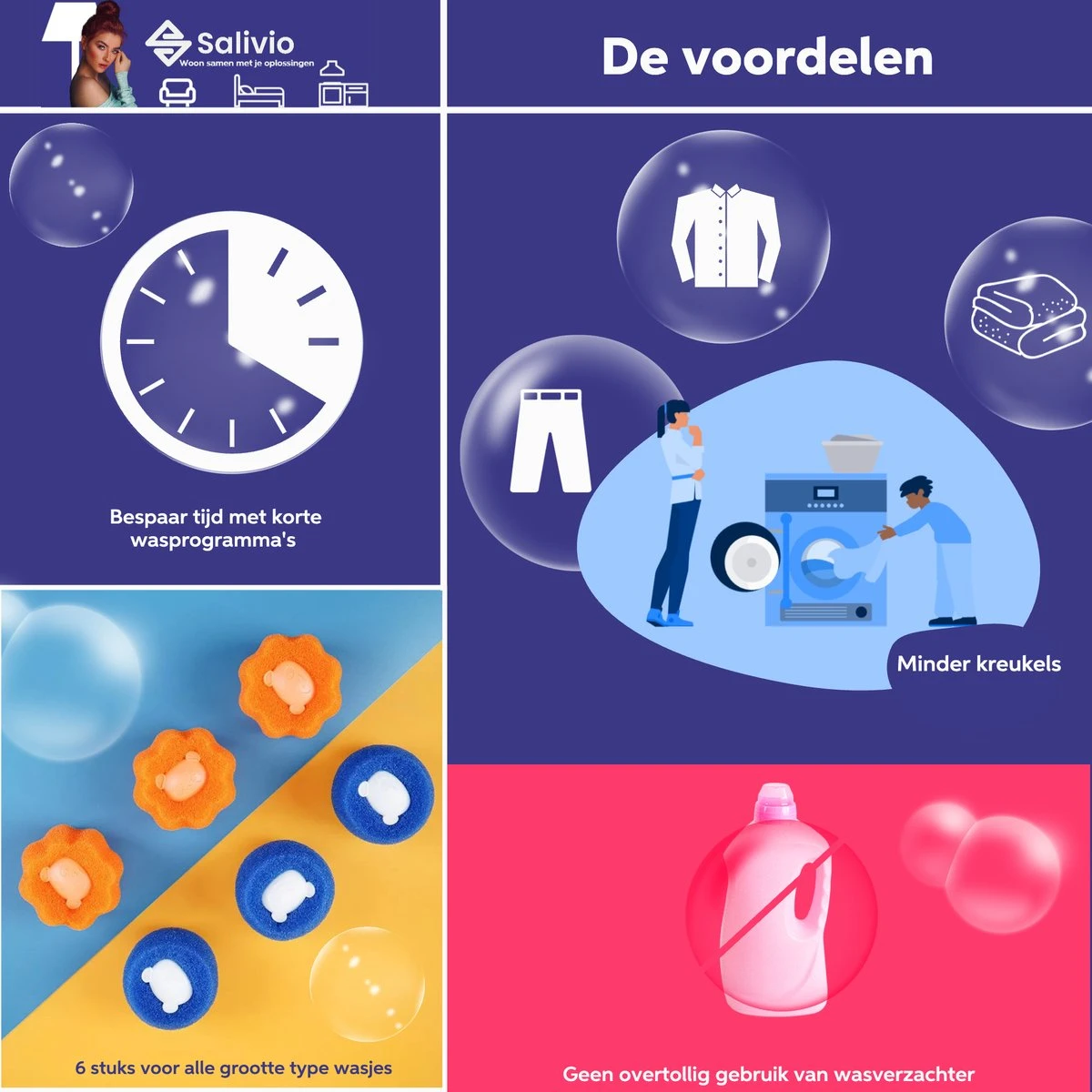 Salivio Laundryballs - 8x Wasbol Set - Huisdieren Haar Verwijderen - Wasbollen - Drogerballen - Energiebesparend - Wasverzachter - Milieuvriendelijk Wassen - Afbeelding 5