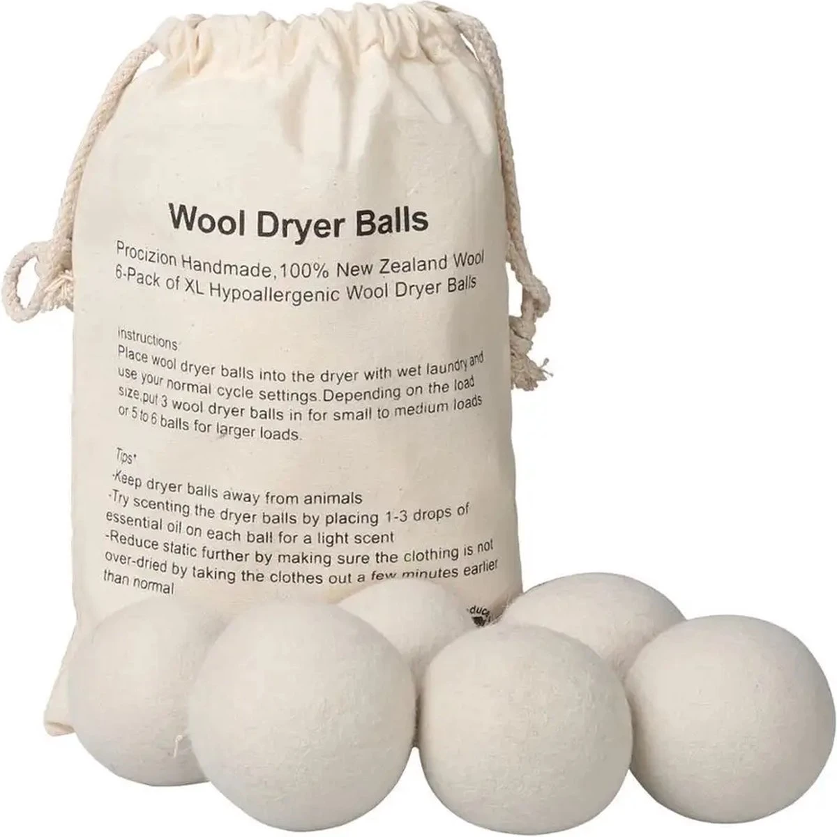 Wollen Drogerballen - Duurzaam & Milieuvriendelijk - Wasbol - Verkort Droogtijd - Droogballen - Hypoallergeen En Chemicaliënvrij - Bespaar Op Energierekening - Wasdroger Ballen - Wasbollen