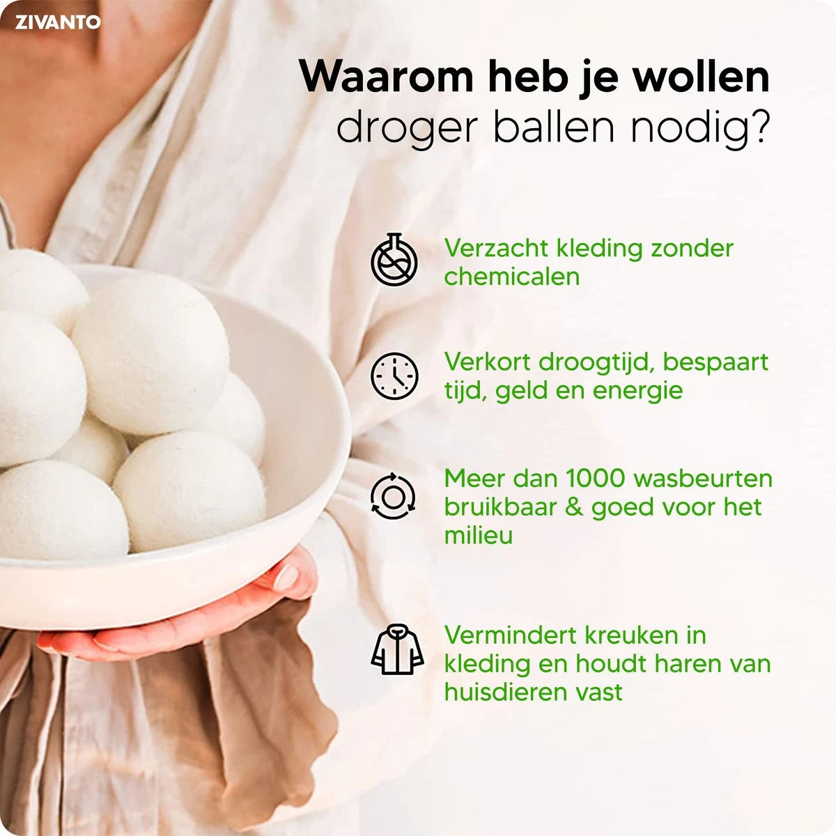 Drogerballen - Droogballen Voor Wasdrogers - Wasdrogerballen, Wasbollen & Wasballen - 100% Diervriendelijk, Duurzaam & Herbruikbaar - Duurzaam Cadeau - Energie Besparen - RWS Wol & Zero Waste - 6 Stuks Van Zivanto - Afbeelding 3