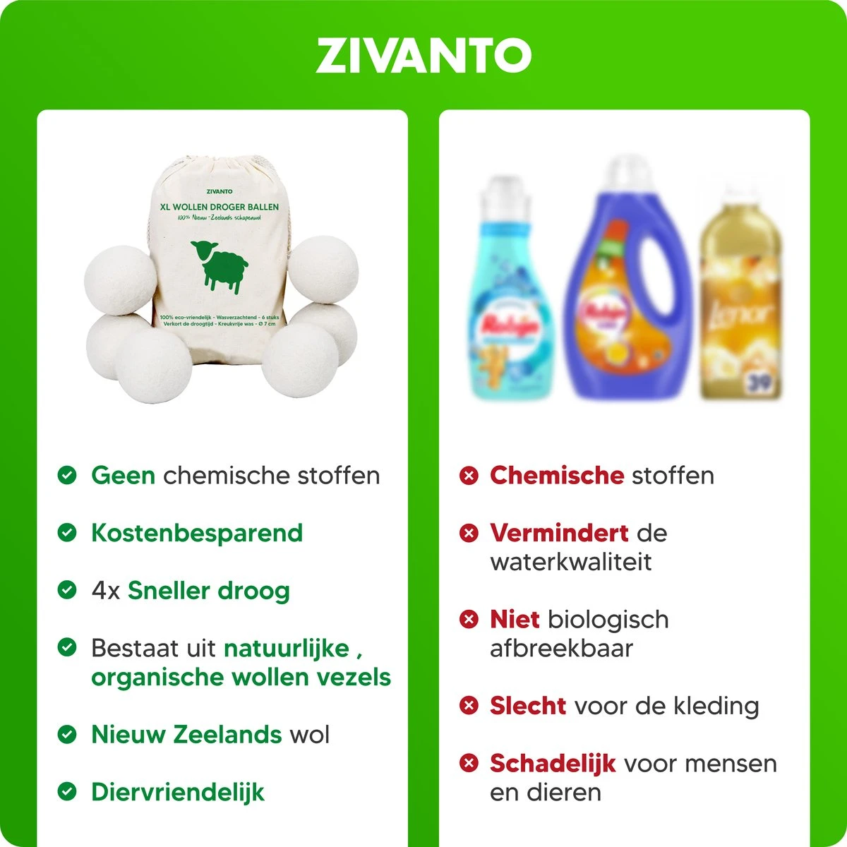Drogerballen - Droogballen Voor Wasdrogers - Wasdrogerballen, Wasbollen & Wasballen - 100% Diervriendelijk, Duurzaam & Herbruikbaar - Duurzaam Cadeau - Energie Besparen - RWS Wol & Zero Waste - 6 Stuks Van Zivanto - Afbeelding 5