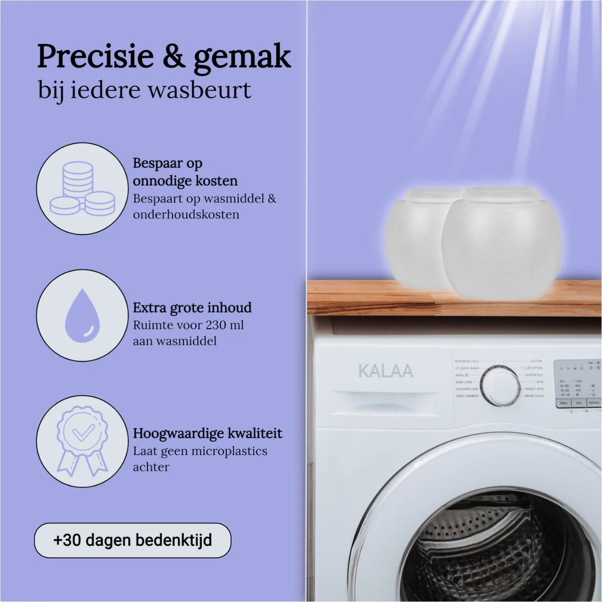 Kalaa Doseerbol - 2 Stuks - 230 Ml - Herbruikbaar - INCLUSIEF Doseerdop - Ook Geschikt Voor Robijn Wasmiddel Vloeibaar & Ariel Wasmiddel Vloeibaar - Vloeibaar Wasmiddel Doseren - Wasbollen Voor Wasmachine - Transparant - HDPE - Wasbol - Afbeelding 2