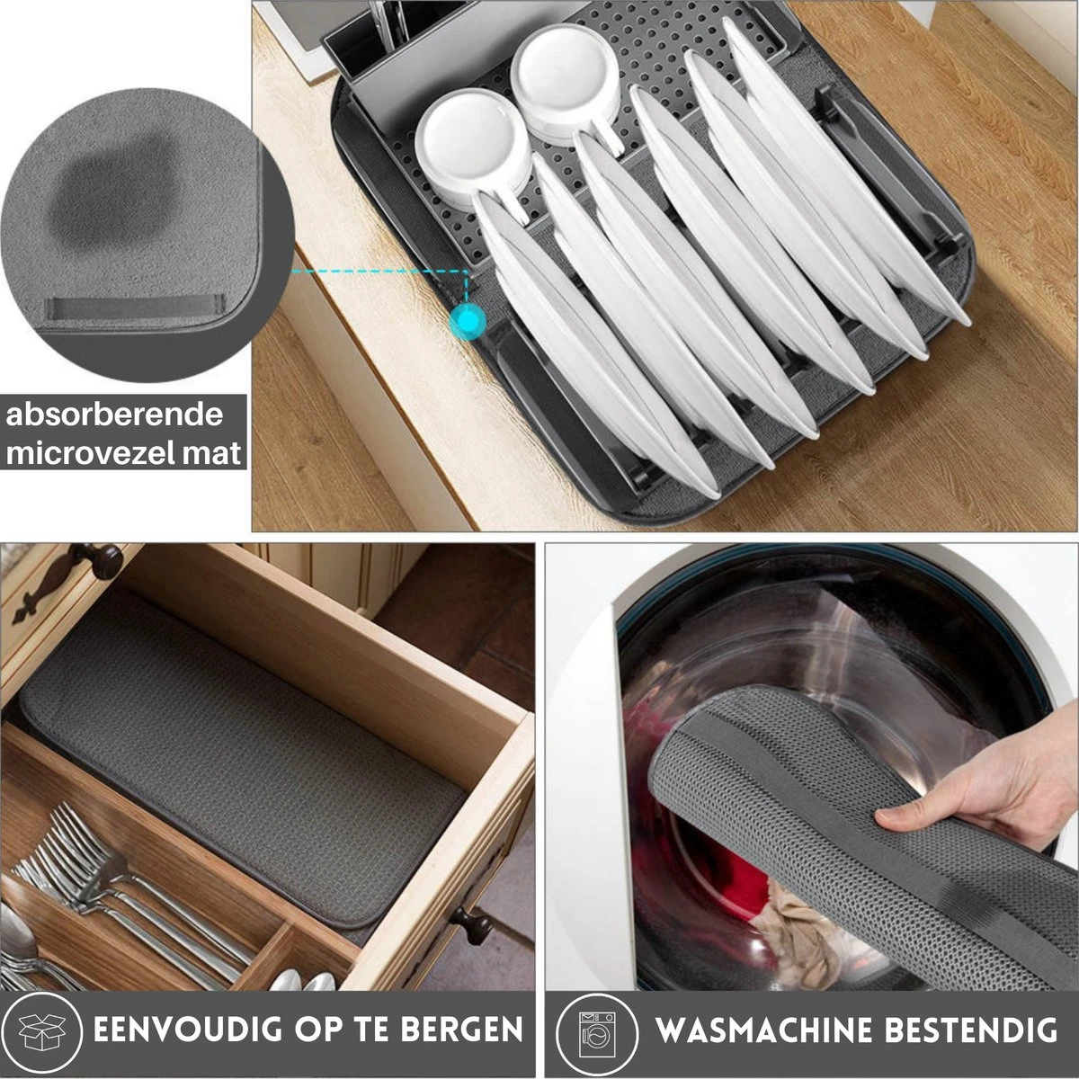 Afdruiprek Met Lekbak - Inclusief Afdruipmat - Opvouwbaar - Afwasrek Met Uitneembare Bestekhouder - Voor Bestek, Borden, Pannen En Schalen - Afbeelding 5