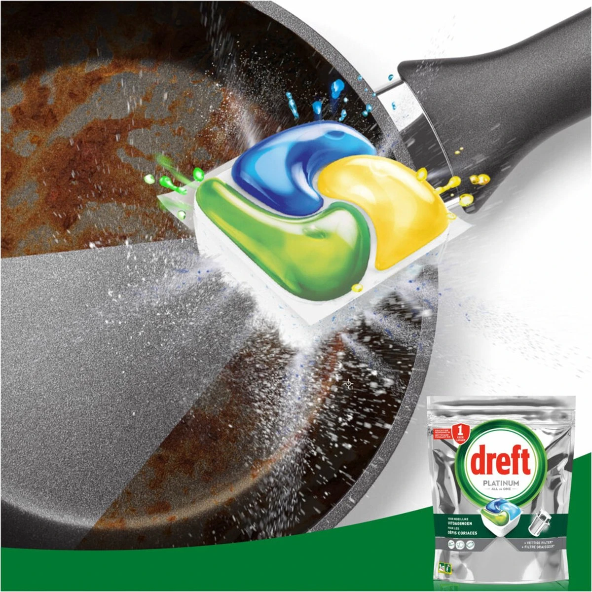 Dreft Platinum All In One - Vaatwascapsules - Original - Voordeelverpakking 5 X 20 Capsules - Afbeelding 4