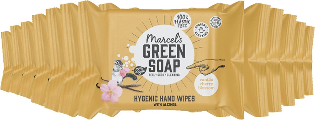 Marcel's Green Soap Hand Wipes Vanilla & Cherry Blossom - 12 X 15 Stuks
