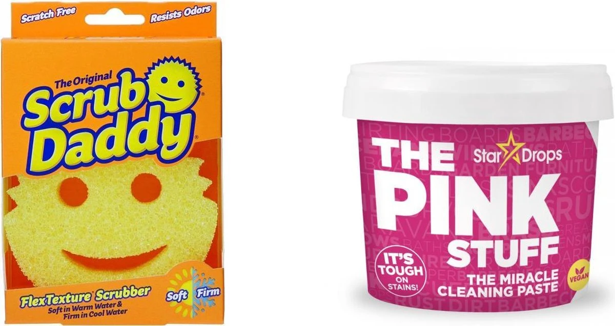 Scrub Daddy Schuurspons - Krasvrij Schoonmaken - Inclusief The Pink Stuff Paste