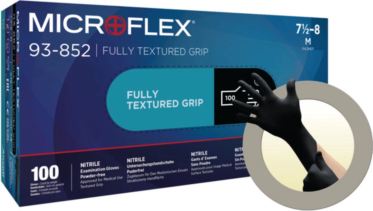 ANSELL MICROFLEX® 93-852 - Nitril Wegwerp Handschoenen, Latexvrij, Poedervrij, M, Zwart, 100 Stuks (0.12-0.15mm) - Afbeelding 6