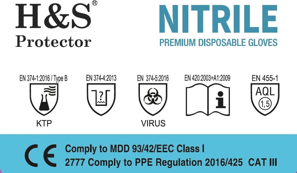 H&S PROTECTOR - Nitril Handschoenen - Wegwerp Handschoenen - Blauw - M - Poedervrij - 100 Stuks - Afbeelding 4