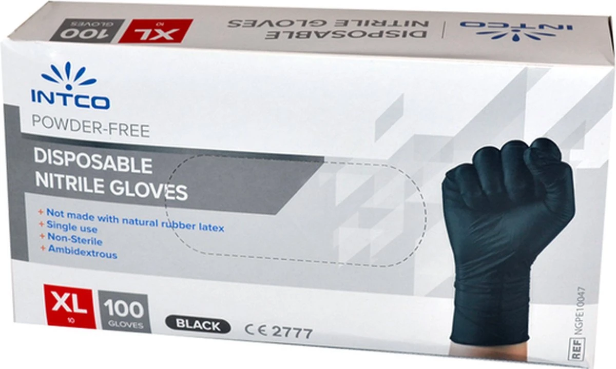 Intco Nitril Handschoenen - Latex Vrij - Zwart - 100 Stuks - Maat XL